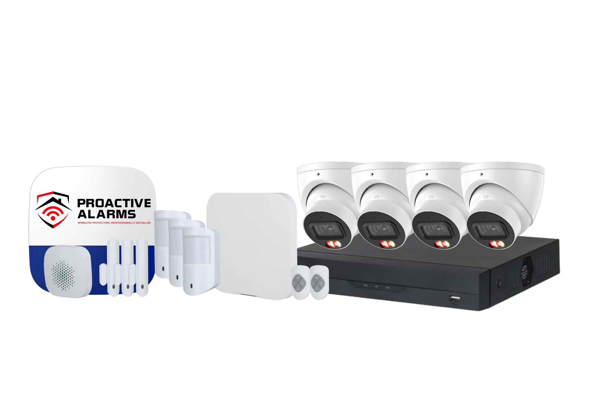 Complete Security Package — wireless alarm system and 4K hardwired CCTV cameras